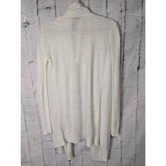 Theory Sweater Off White Ivory Linen Blend Knit Open Front Cardigan Lightweight‎ - Picture 2 of 7